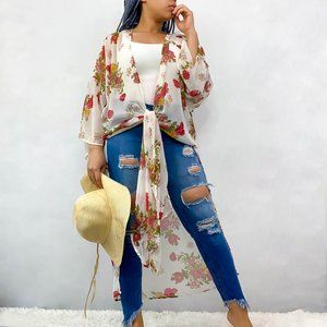 Women's Floral Duster Split Hem Kimono